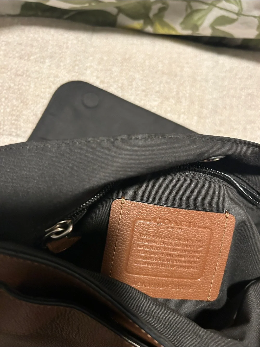 Coach Brown Leather Messenger Bag with Striped Strap
